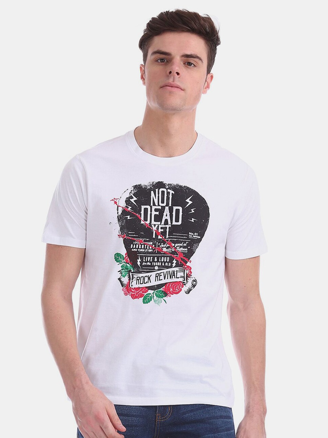 

V-Mart Typography Printed Round Neck Cotton T-shirt, White