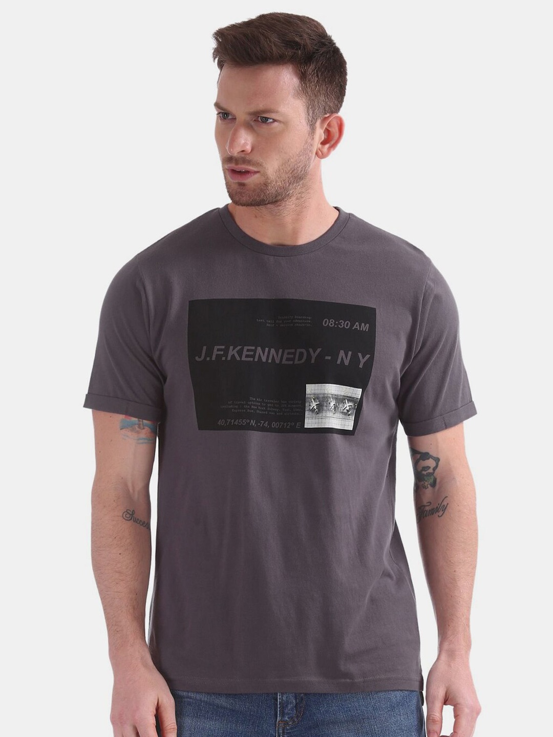 

V-Mart Typography Printed Round Neck Cotton T-shirt, Grey