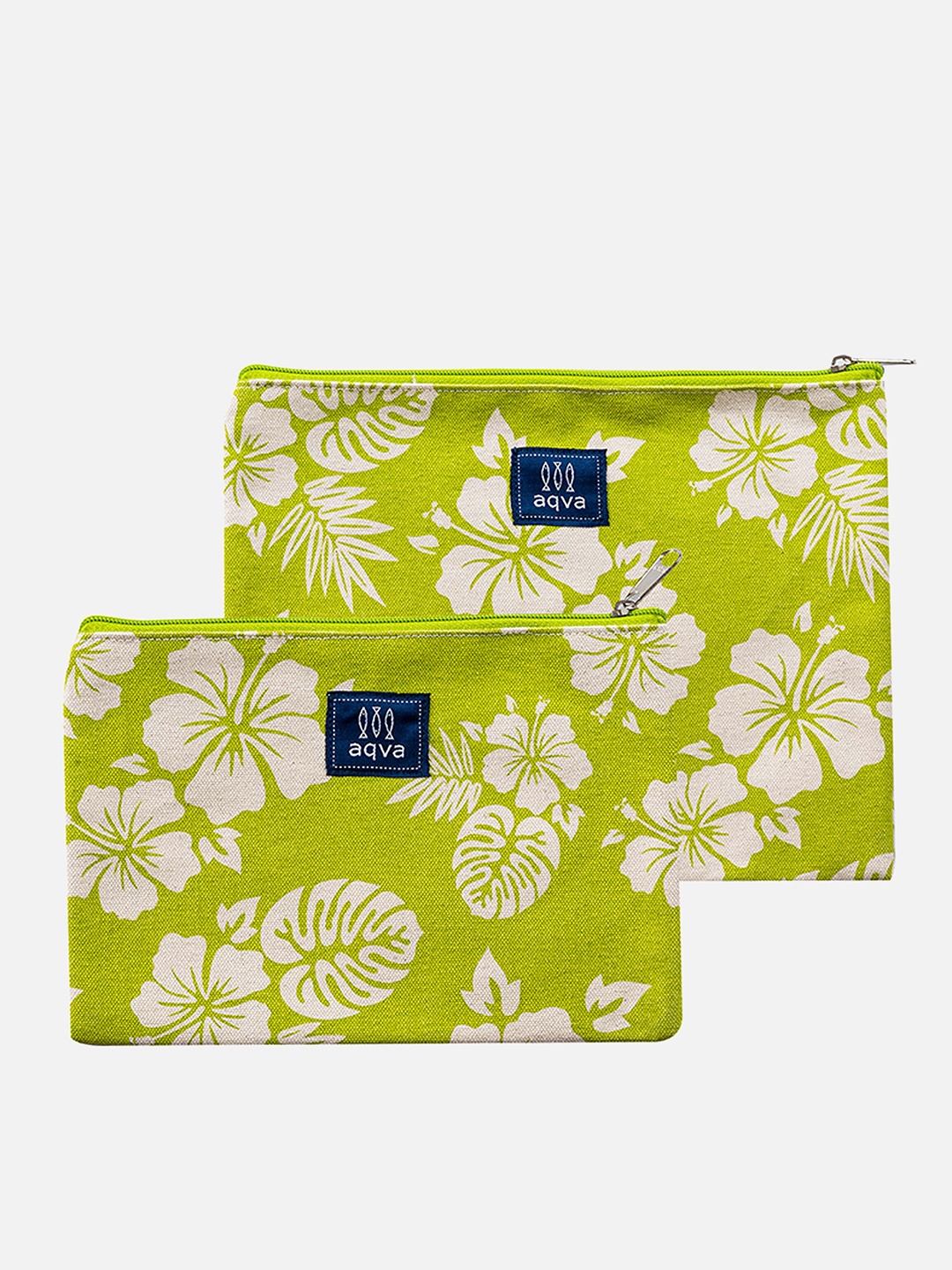 

AQVA Set Of Set Of 2 Floral Printed Cotton Cosmetic Kit Bag, Lime green