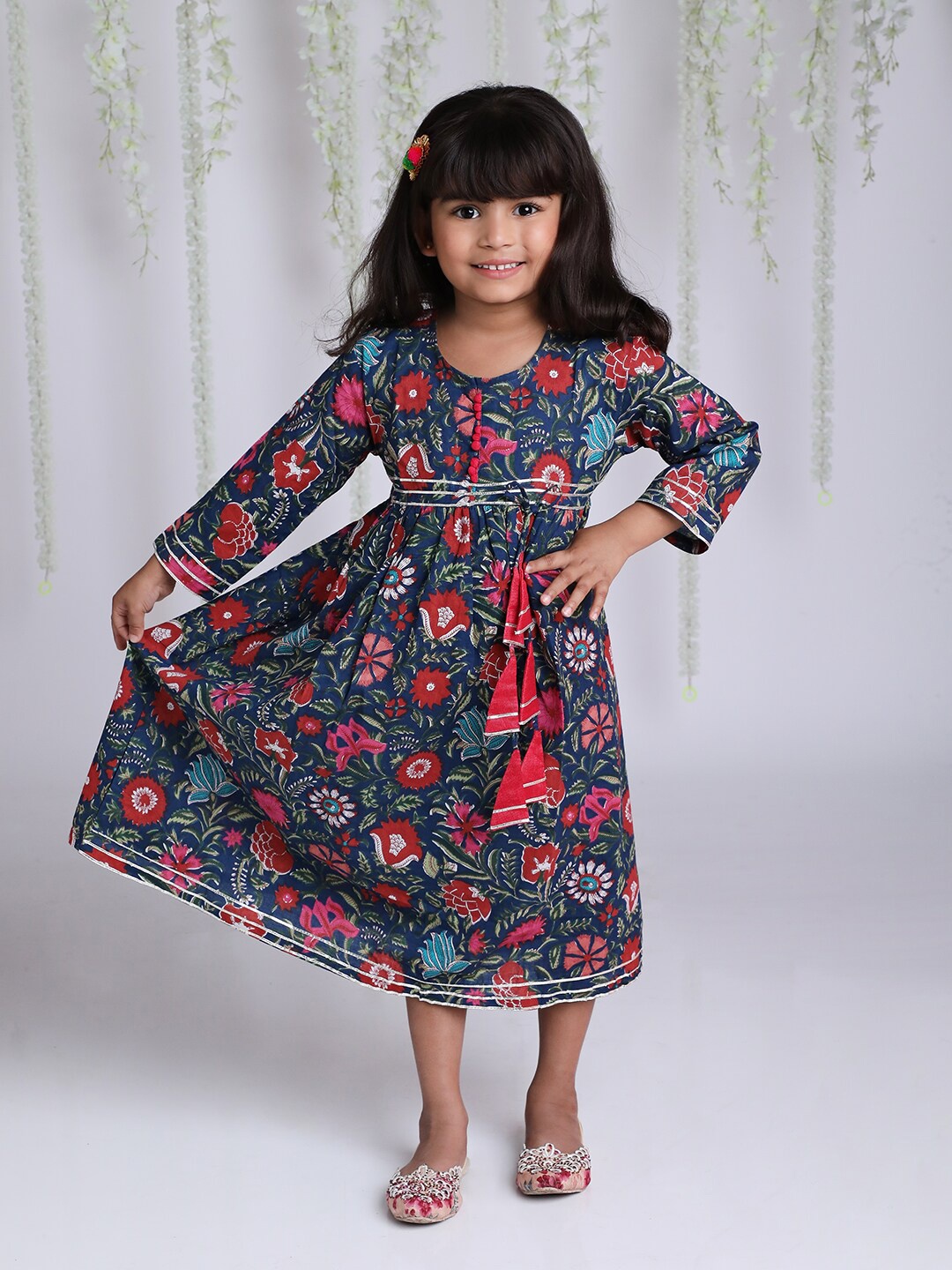 

KID1 Girls Floral Printed Cotton A-Line Midi Dress, Blue
