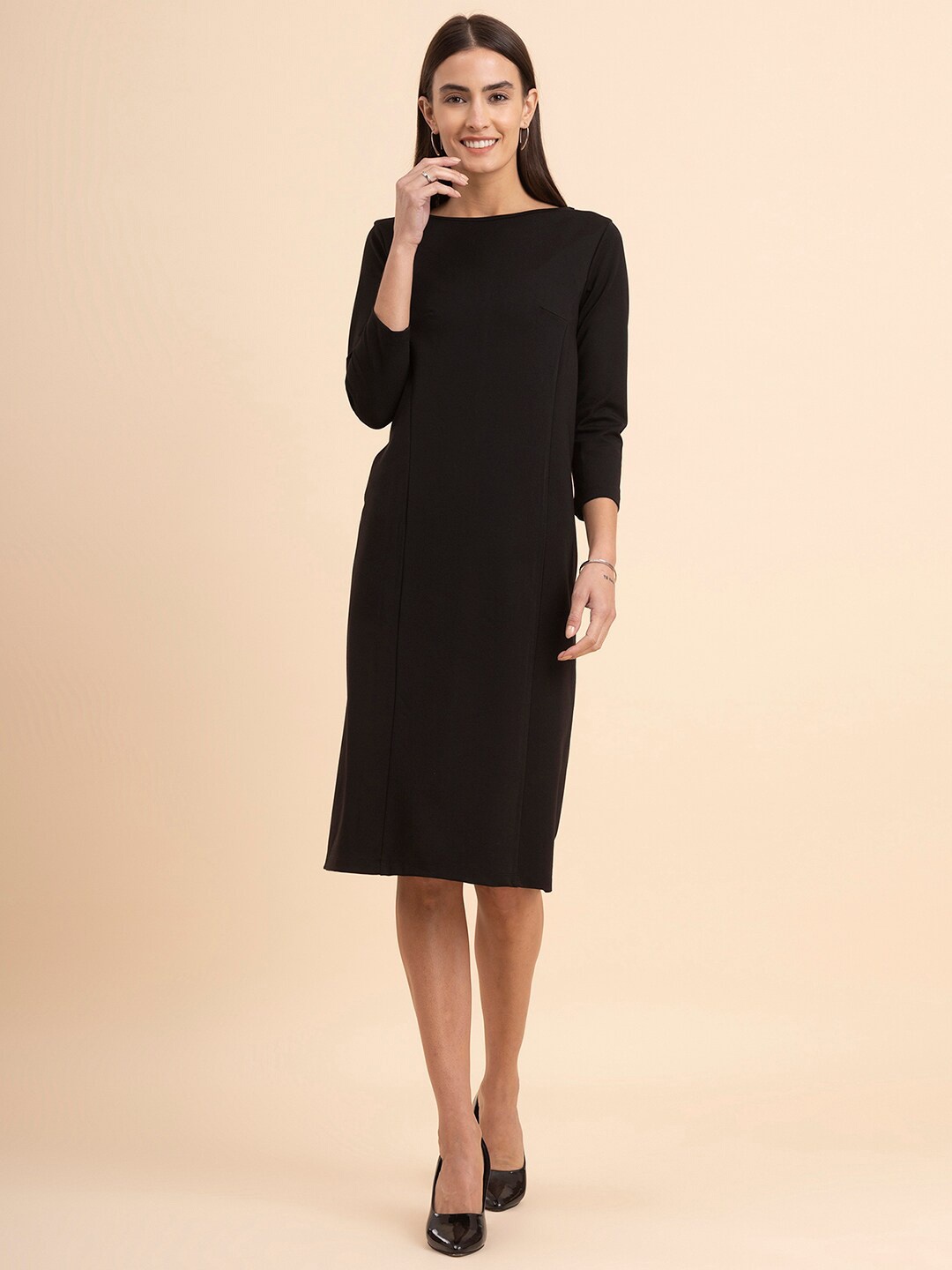 

FableStreet Boat Neck Formal Bodycon Midi Dress, Black
