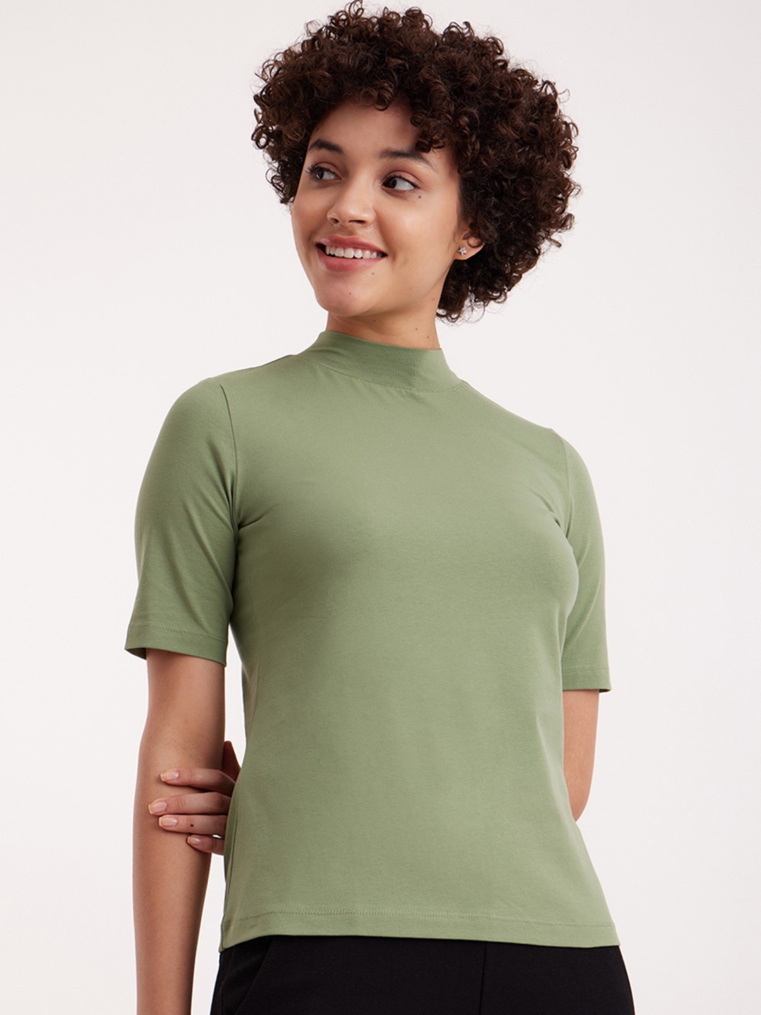 

FableStreet High Neck Short Sleeve T-shirt, Green