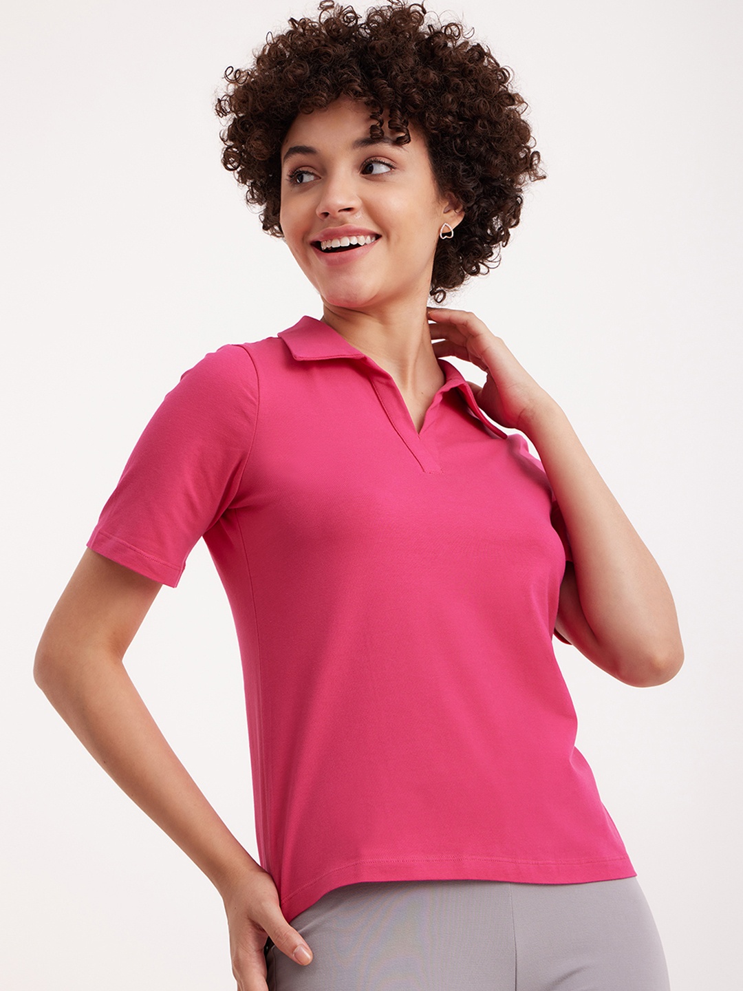 

FableStreet Polo Collar Regular Fit T-shirt, Fuchsia