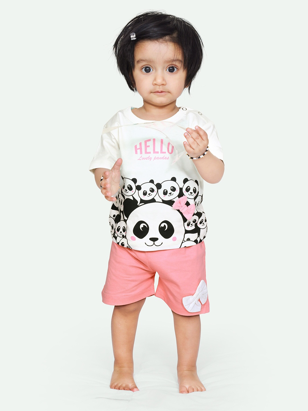 

ariel Girls Printed Pure Cotton T-shirt with Shorts Set, White