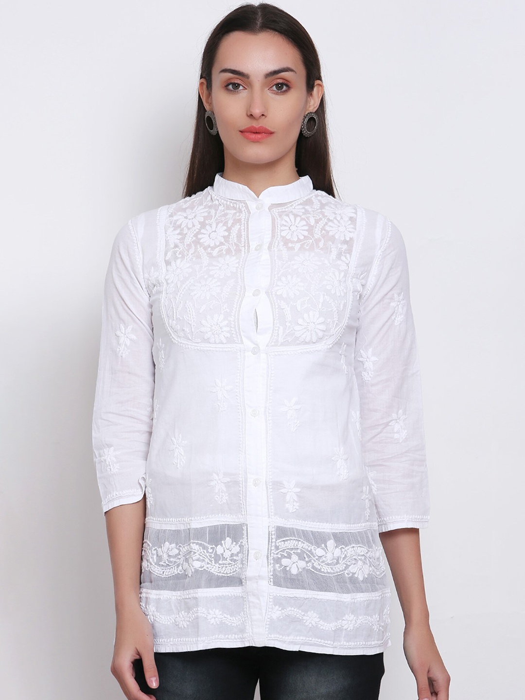 

PARAMOUNT CHIKAN Hand Embroidered Chikankari Cotton Tunic, White