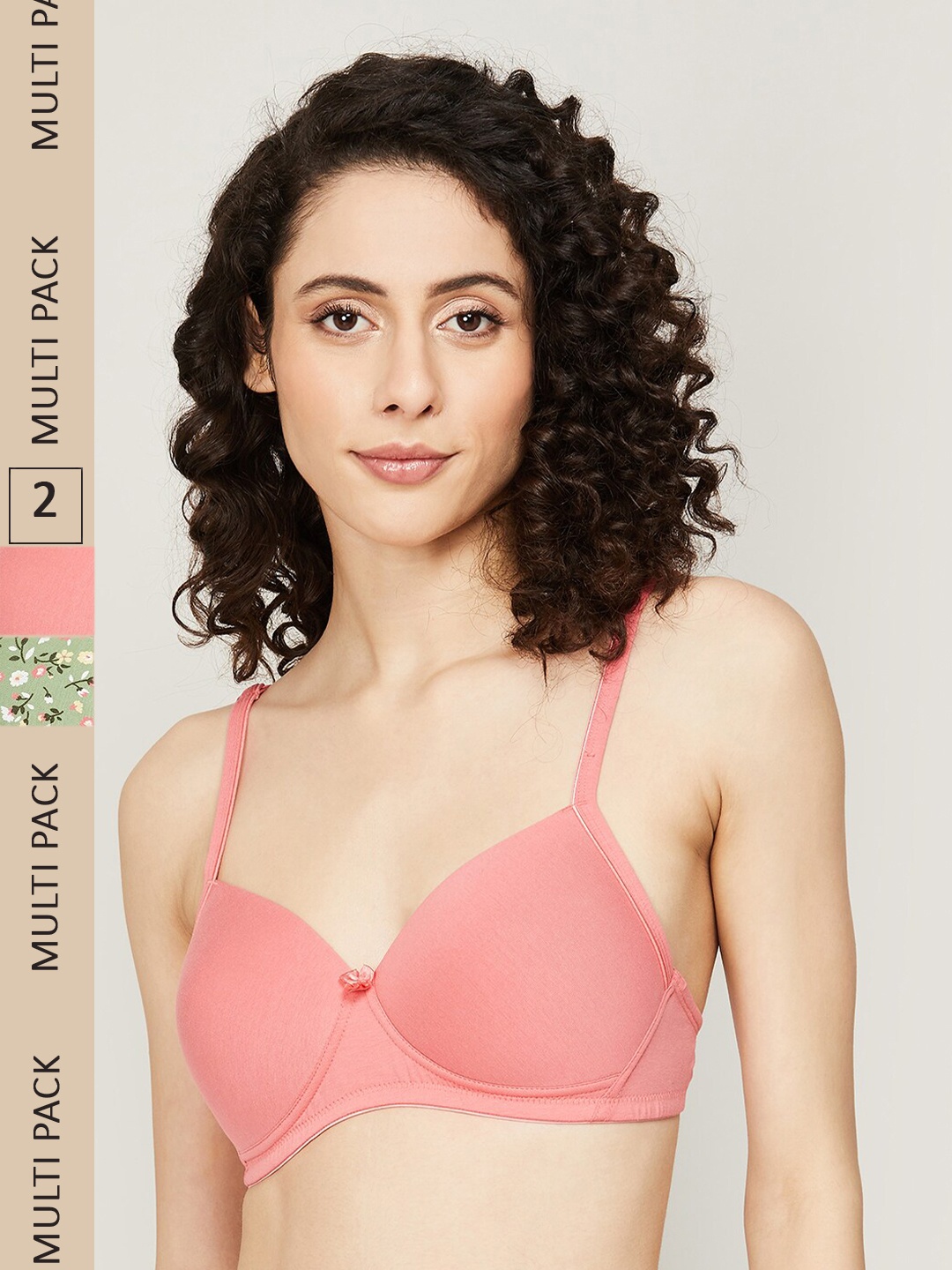 

Ginger by Lifestyle Pack Of 2 Floral Underwired Lightly Padded Seamless Cotton Bra, Pink