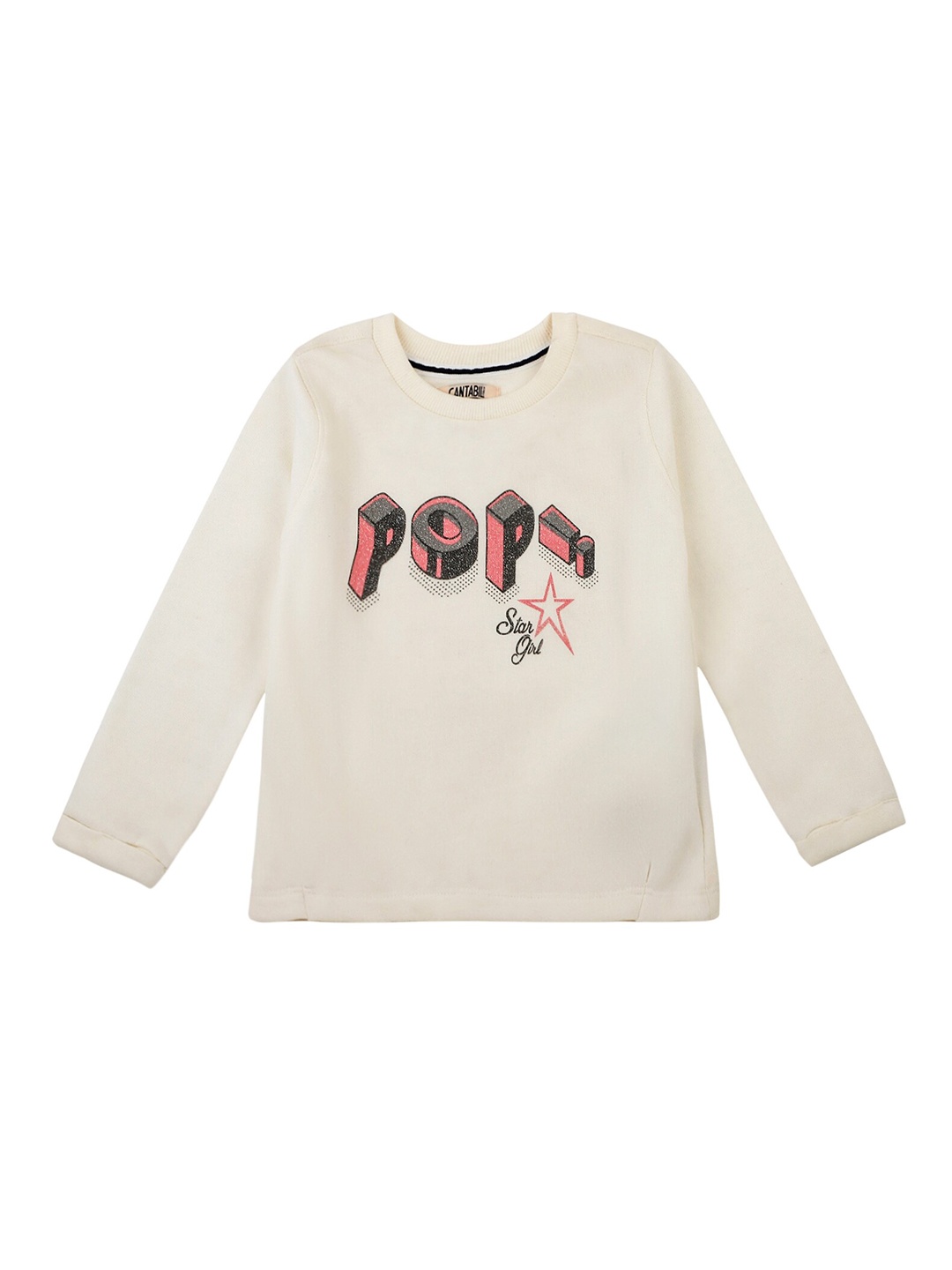 

Cantabil Girls Typography Printed Pullover Fleece Sweatshirt, Off white