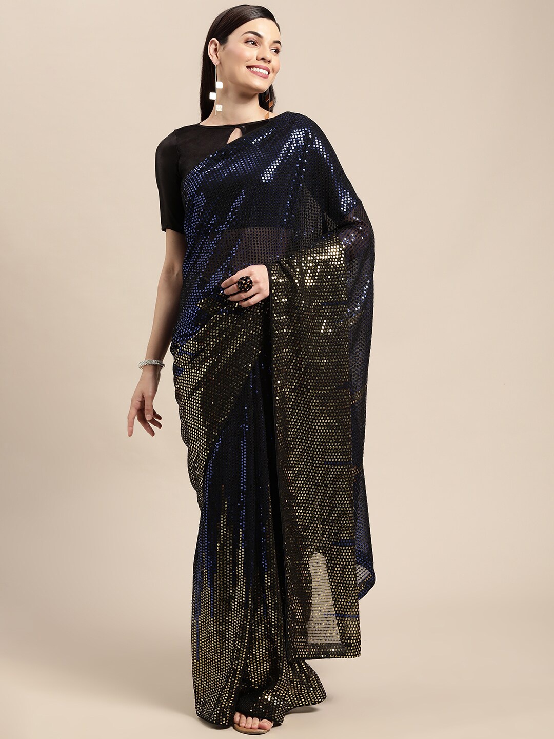 

VAIRAGEE Sequinned Embellished Heavy Work Saree, Blue