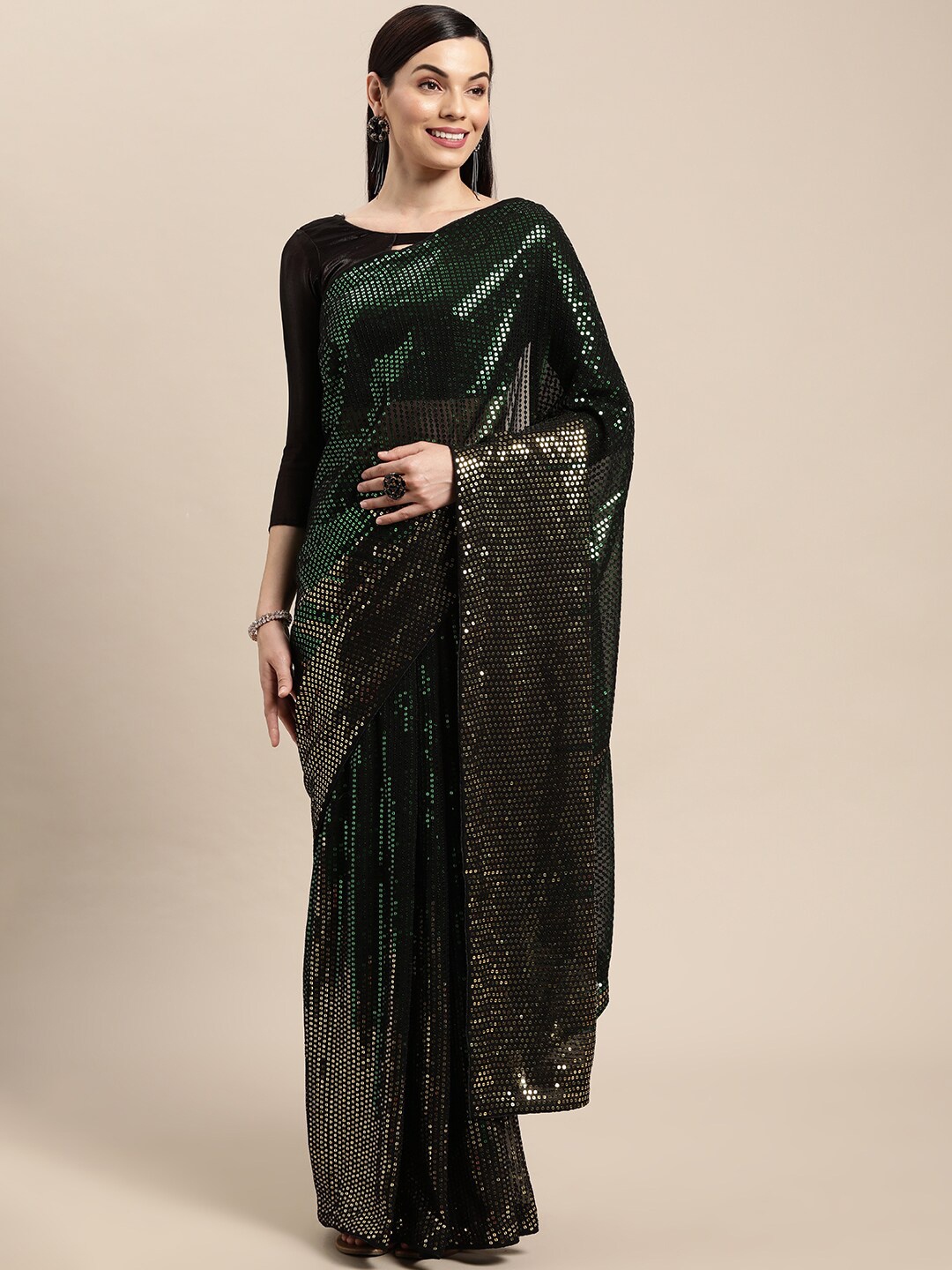 

VAIRAGEE Embellished Sequinned Saree, Black