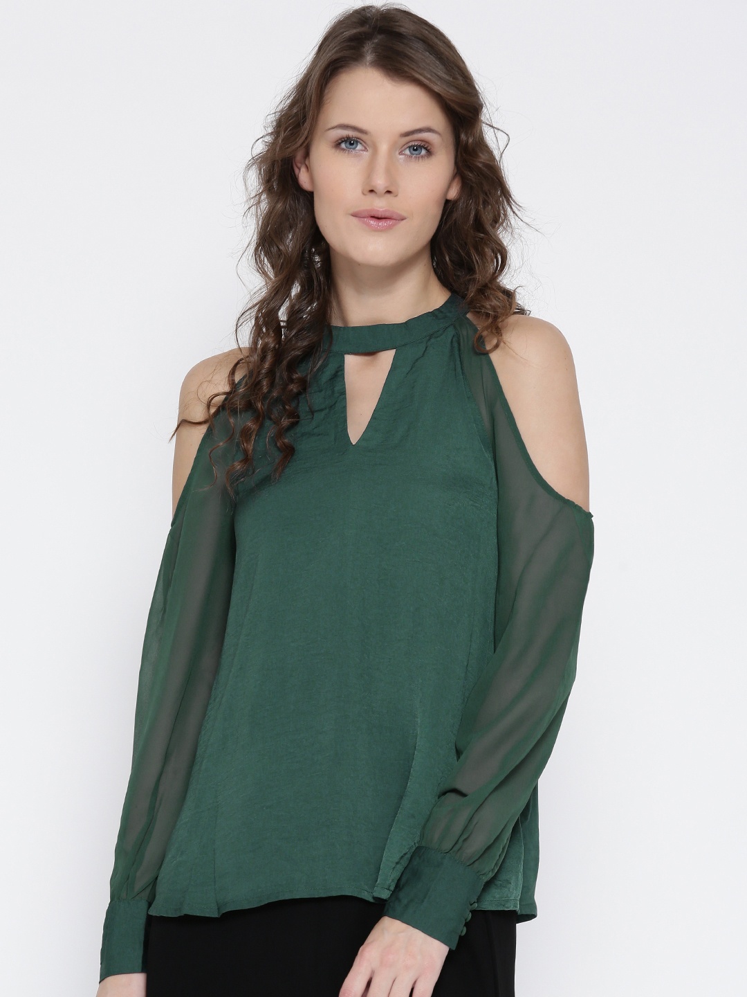 

Vero Moda Women Green Solid Cold Shoulder Top