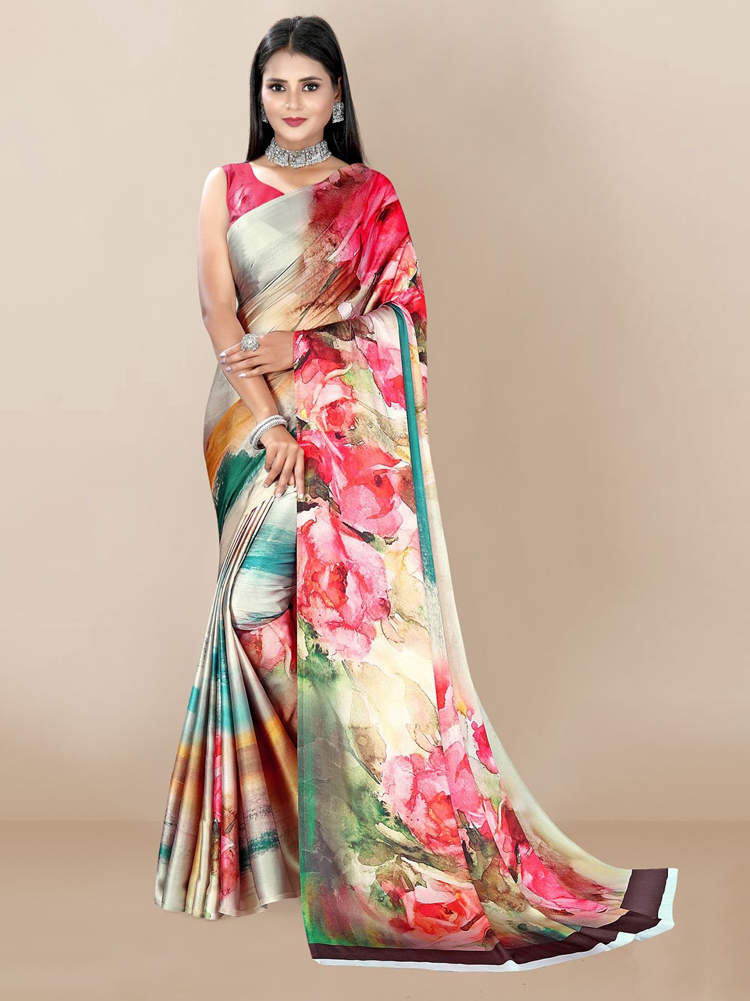 

VAIRAGEE Floral printed Saree, Red