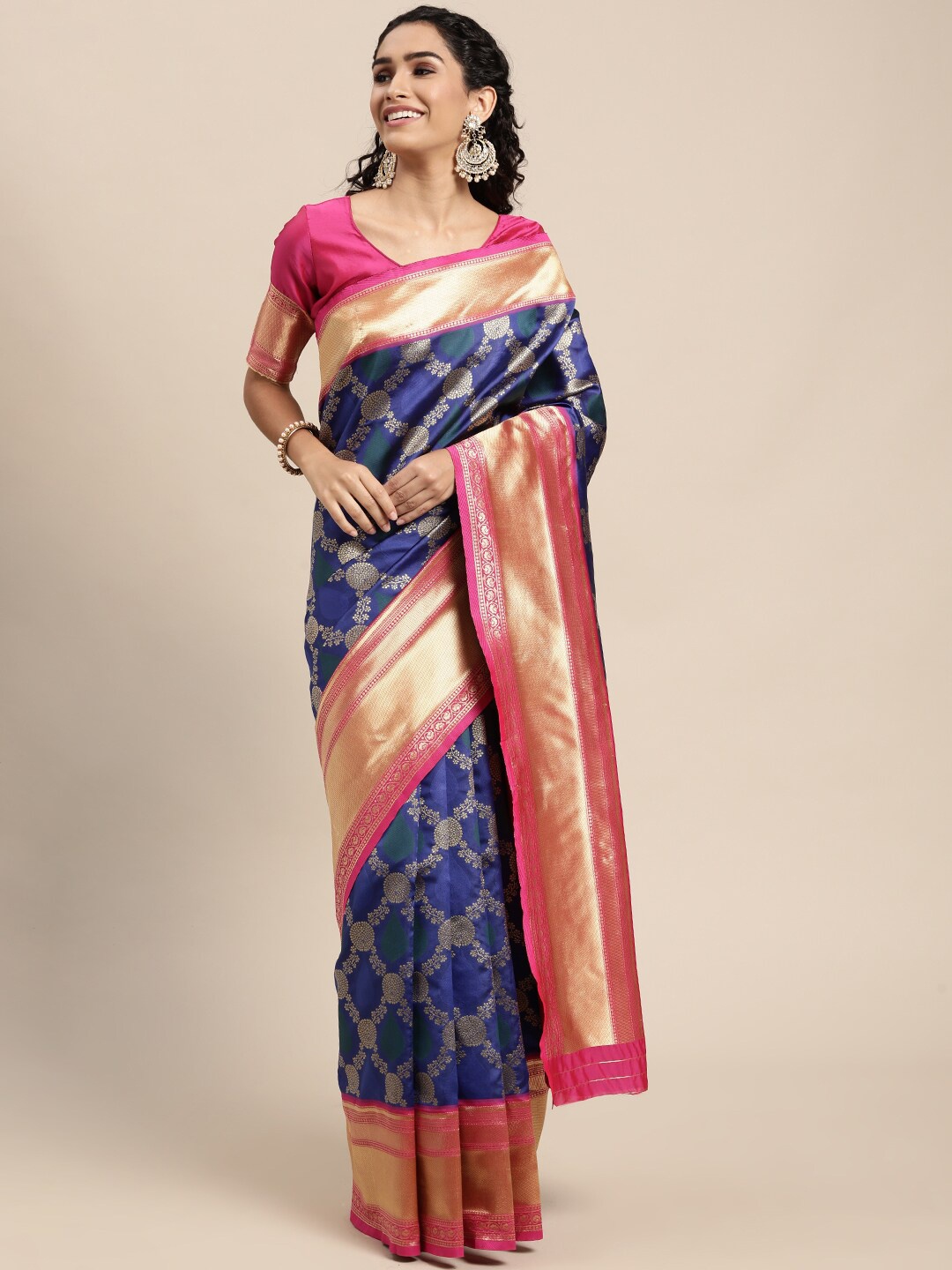 

VAIRAGEE Floral Motif Woven Design Zari Banarasi Saree, Blue