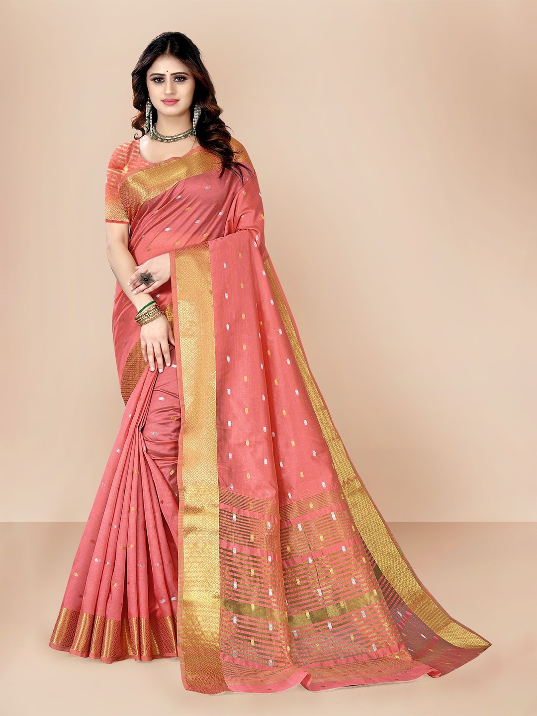 

VAIRAGEE Ethnic Motifs Woven Design Zari Banarasi Saree, Peach