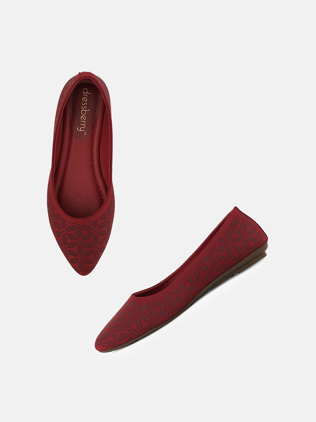

DressBerry Printed Pointed Toe Ballerinas, Red