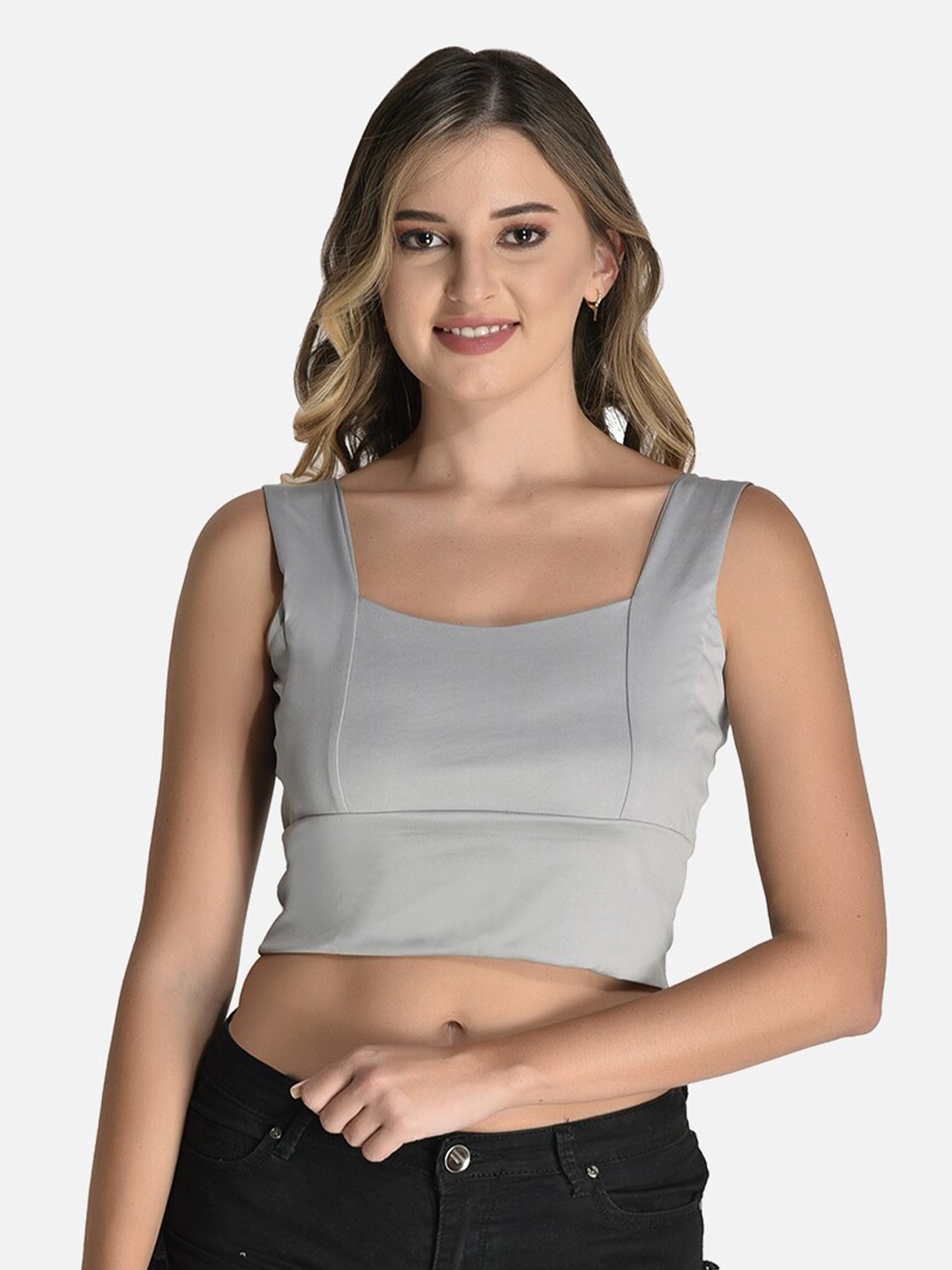 

StyFun Square Neck Fitted Crop Top, Grey