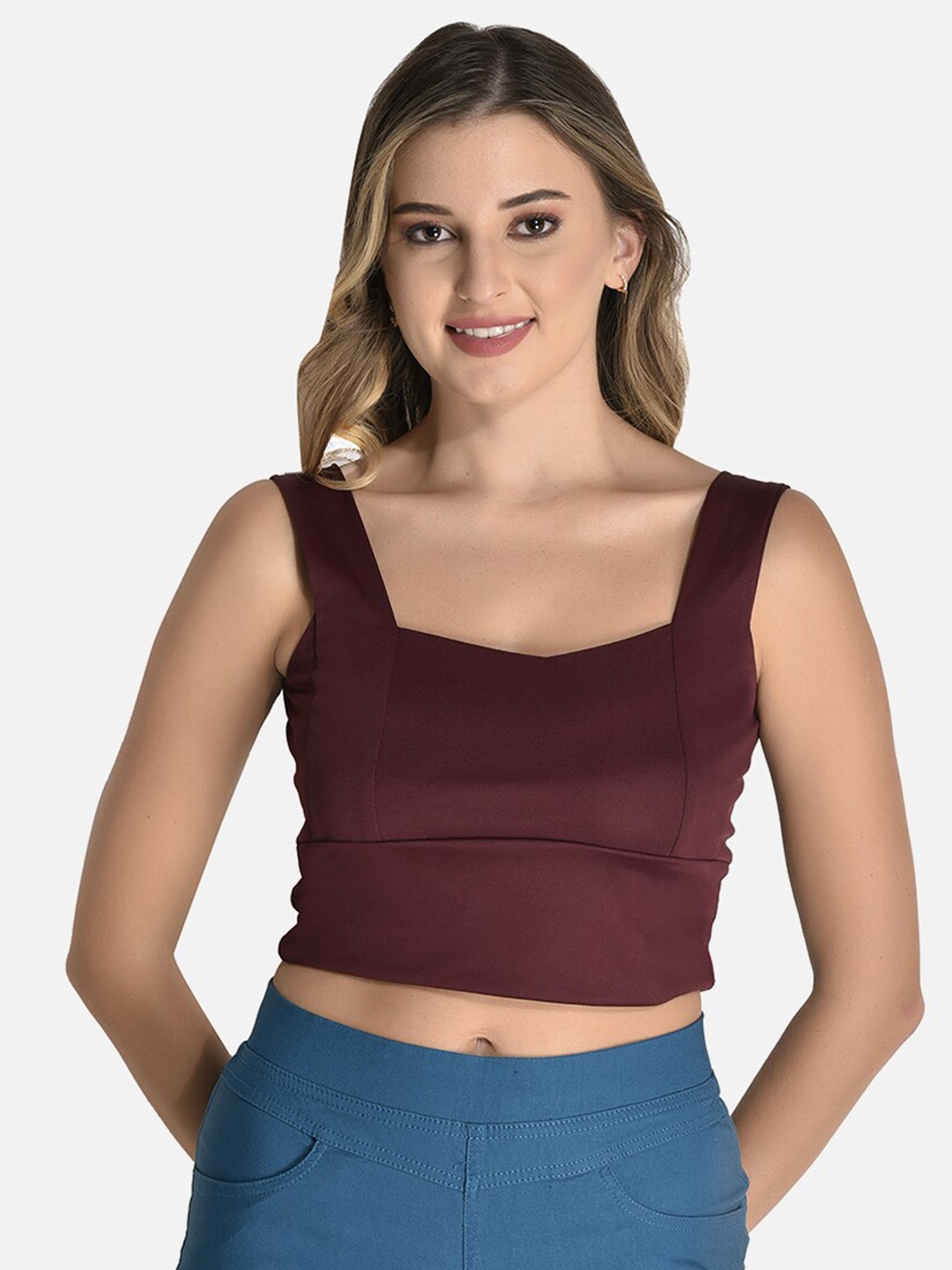 

StyFun Sleeveless Slip-on Crop Top, Burgundy