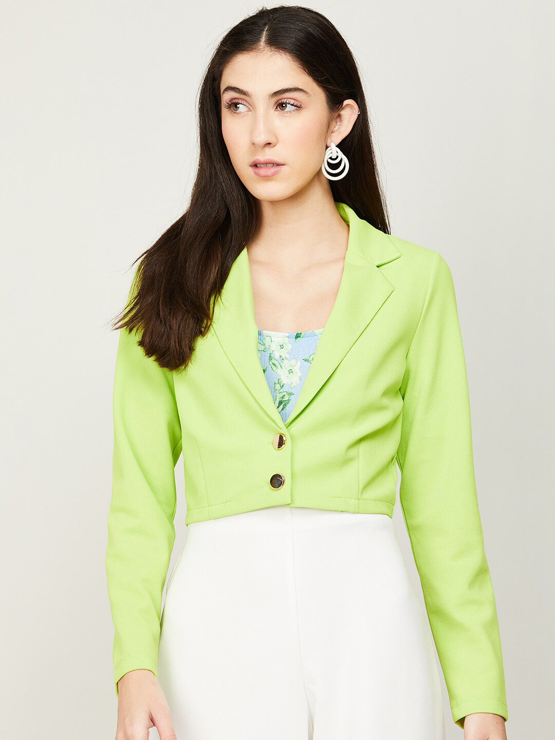 

CODE by Lifestyle Women Notched Lapel Button Shrug, Green