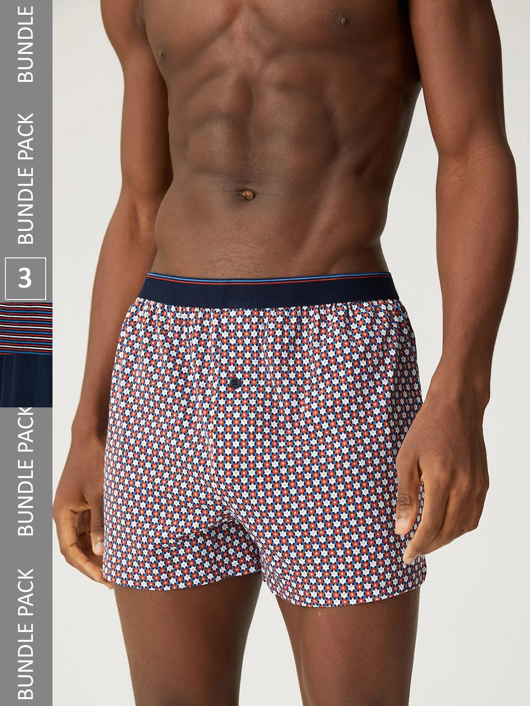 

Marks & Spencer Men Pack Of 3 Printed Pure Cotton Boxers T148354FNAVY, Navy blue