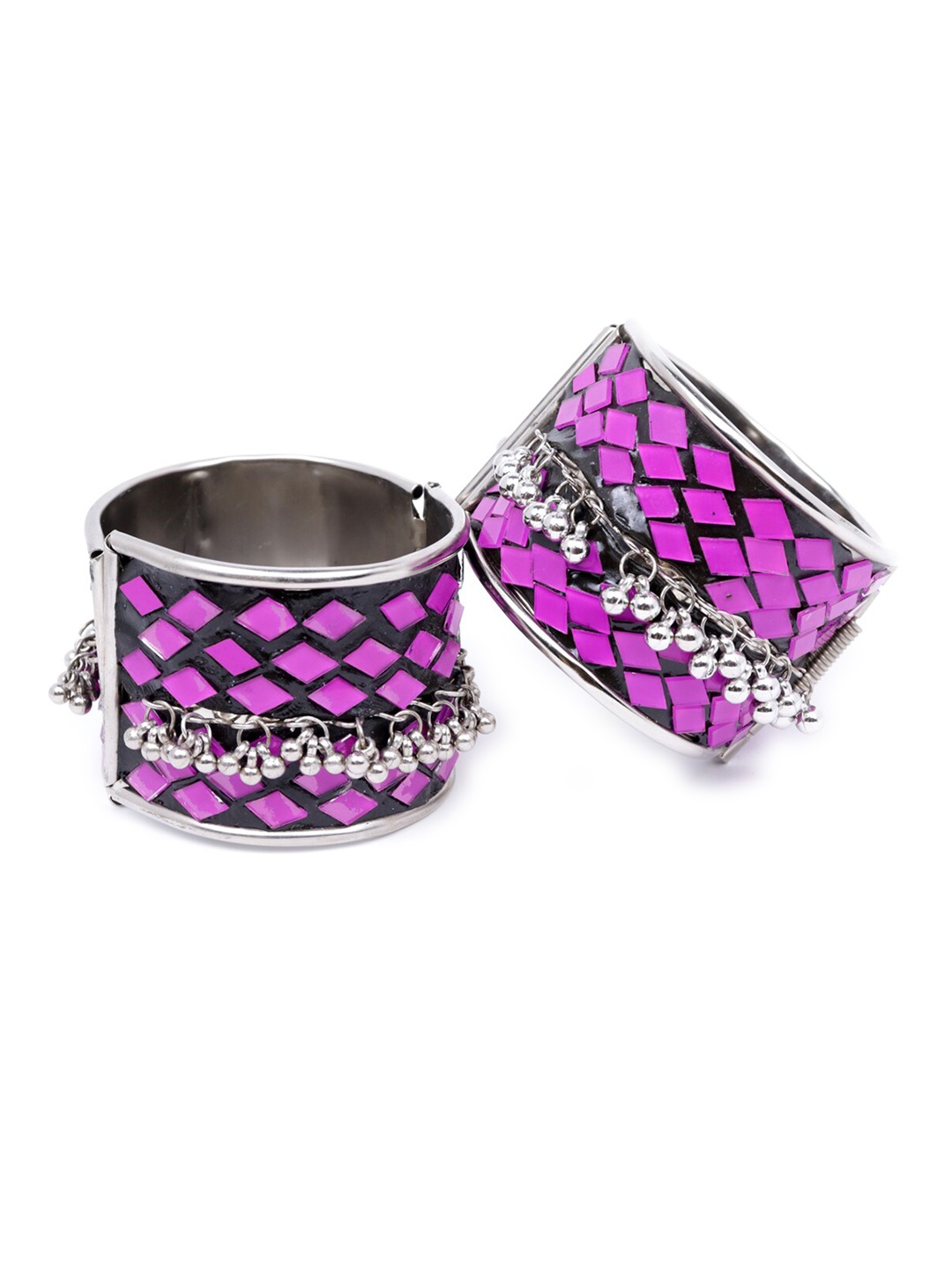 

VAGHBHATT Set Of 2 Silver-Plated Oxidised Cuff Bracelets, Purple