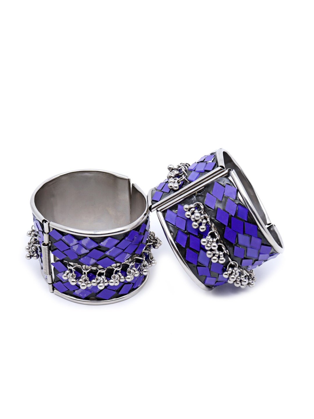 

VAGHBHATT Set Of 2 Silver-Plated Oxidised Cuff Bracelets, Purple