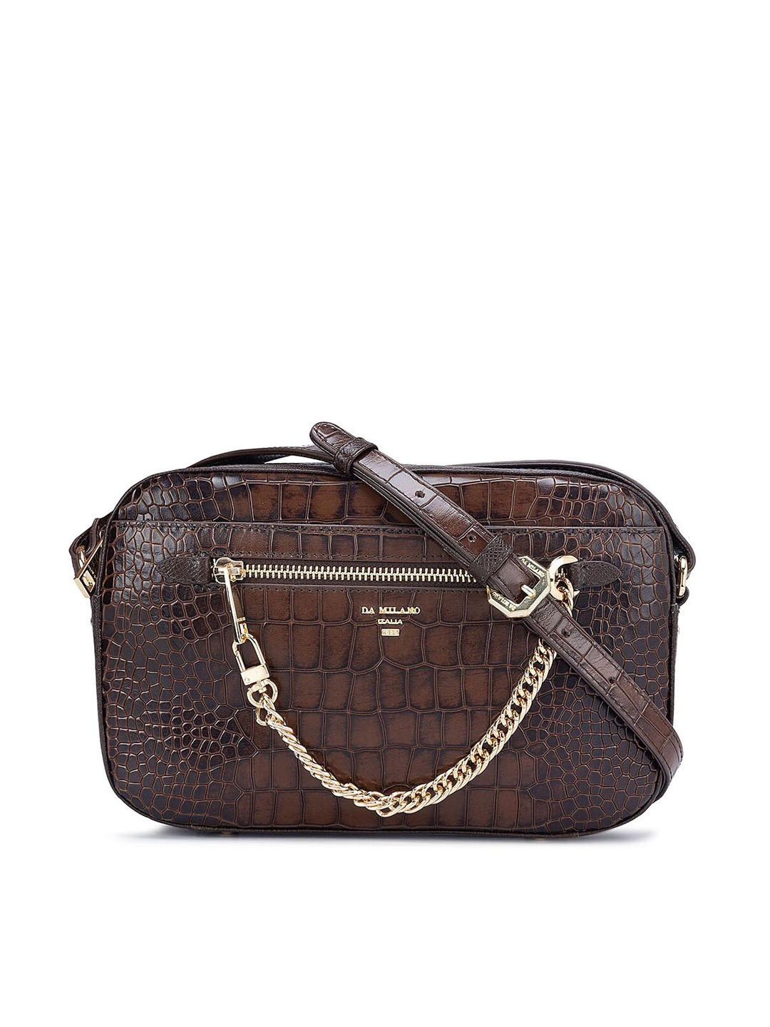 

Da Milano Textured Structured Leather Sling Bag, Brown