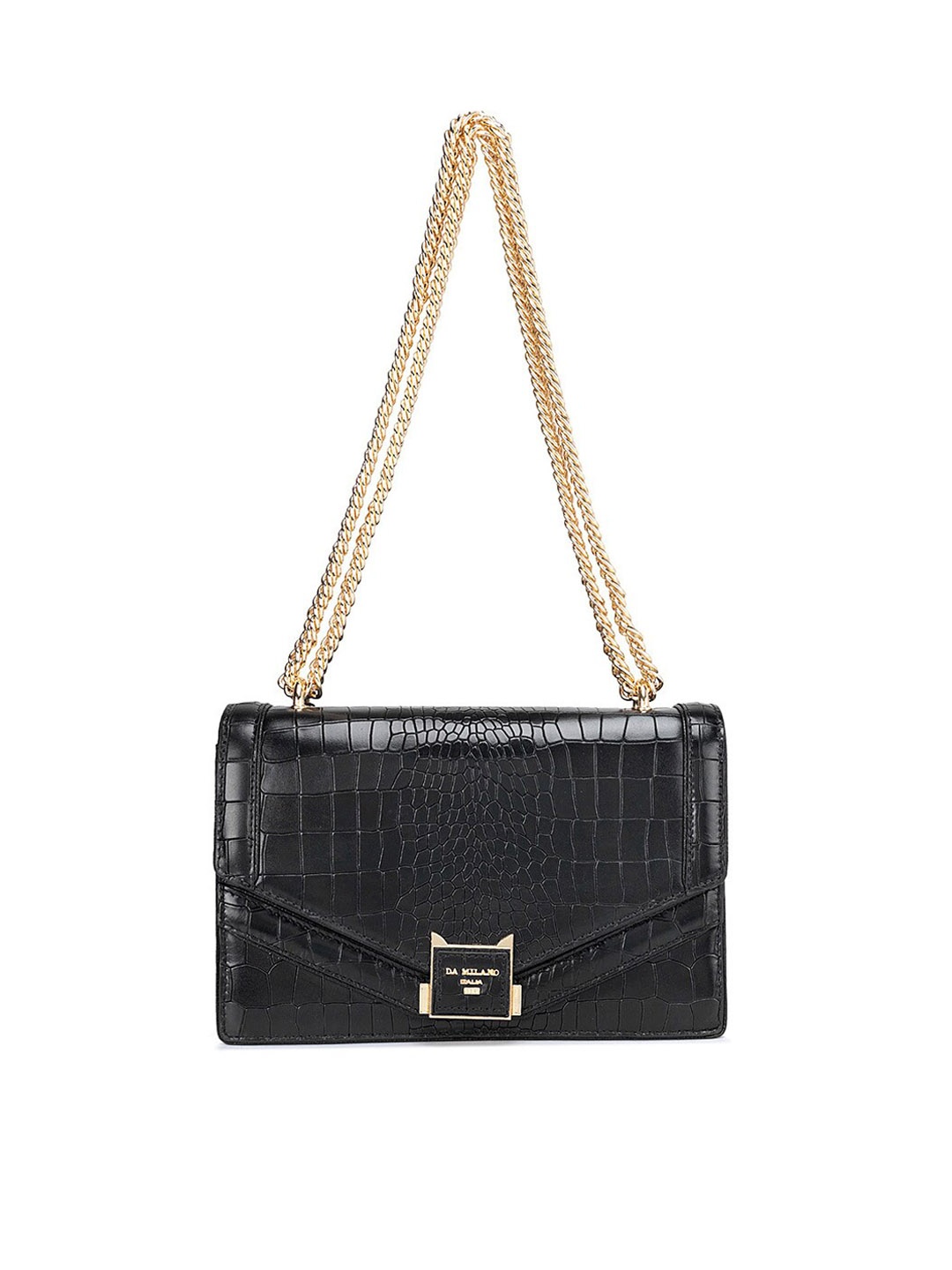 

Da Milano Textured Leather Swagger Sling Bag, Black
