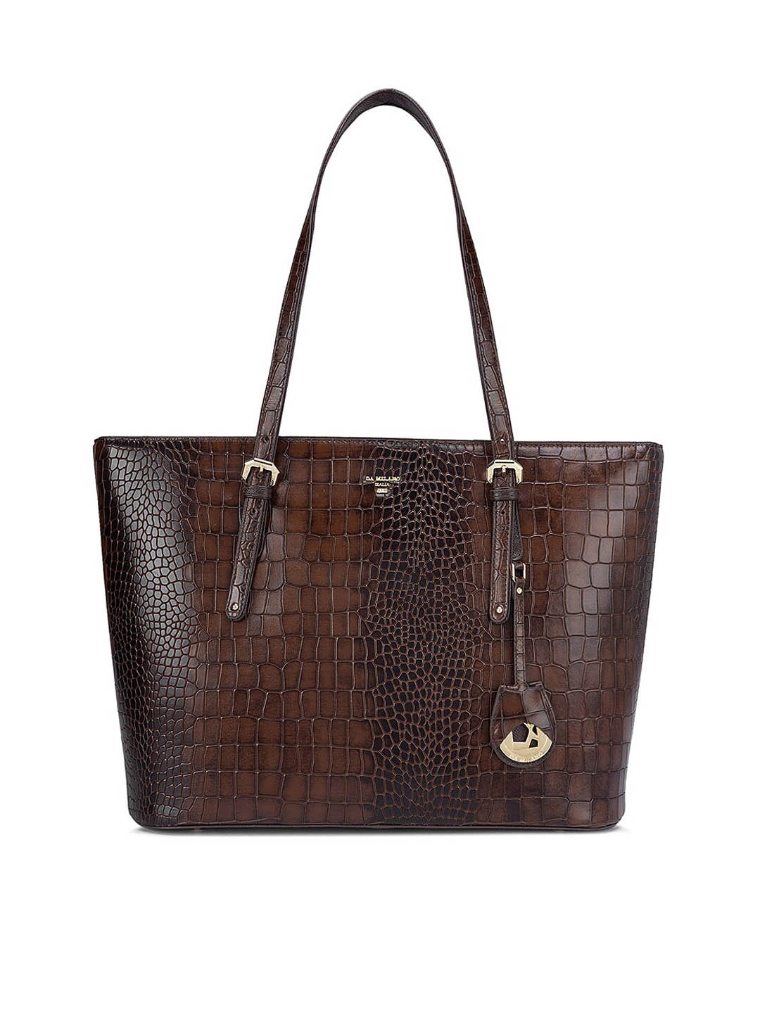 

Da Milano Textured Leather Structured Shoulder Bag With Tassels, Brown