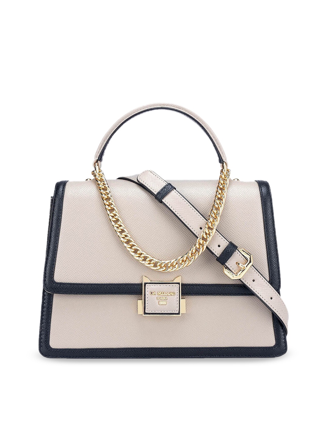 

Da Milano Colourblocked Leather Swagger Satchel Bag, White
