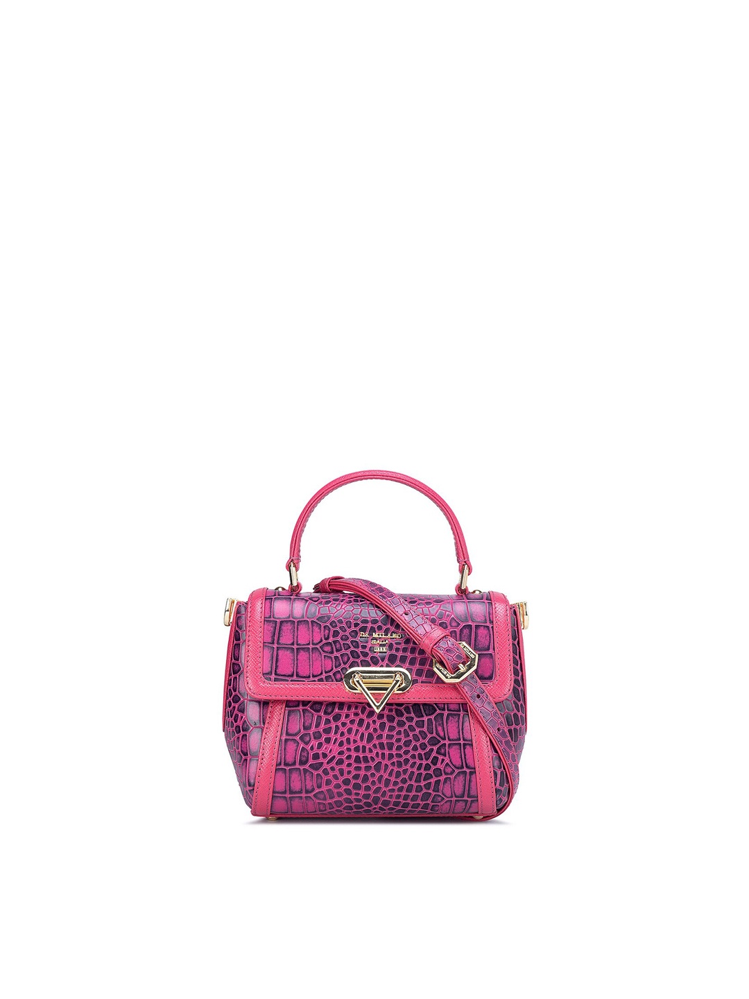 

Da Milano Textured Leather Structured Satchel, Pink