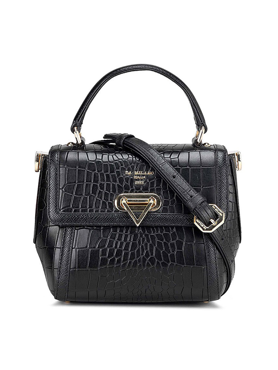 

Da Milano Textured Structured Satchel, Black