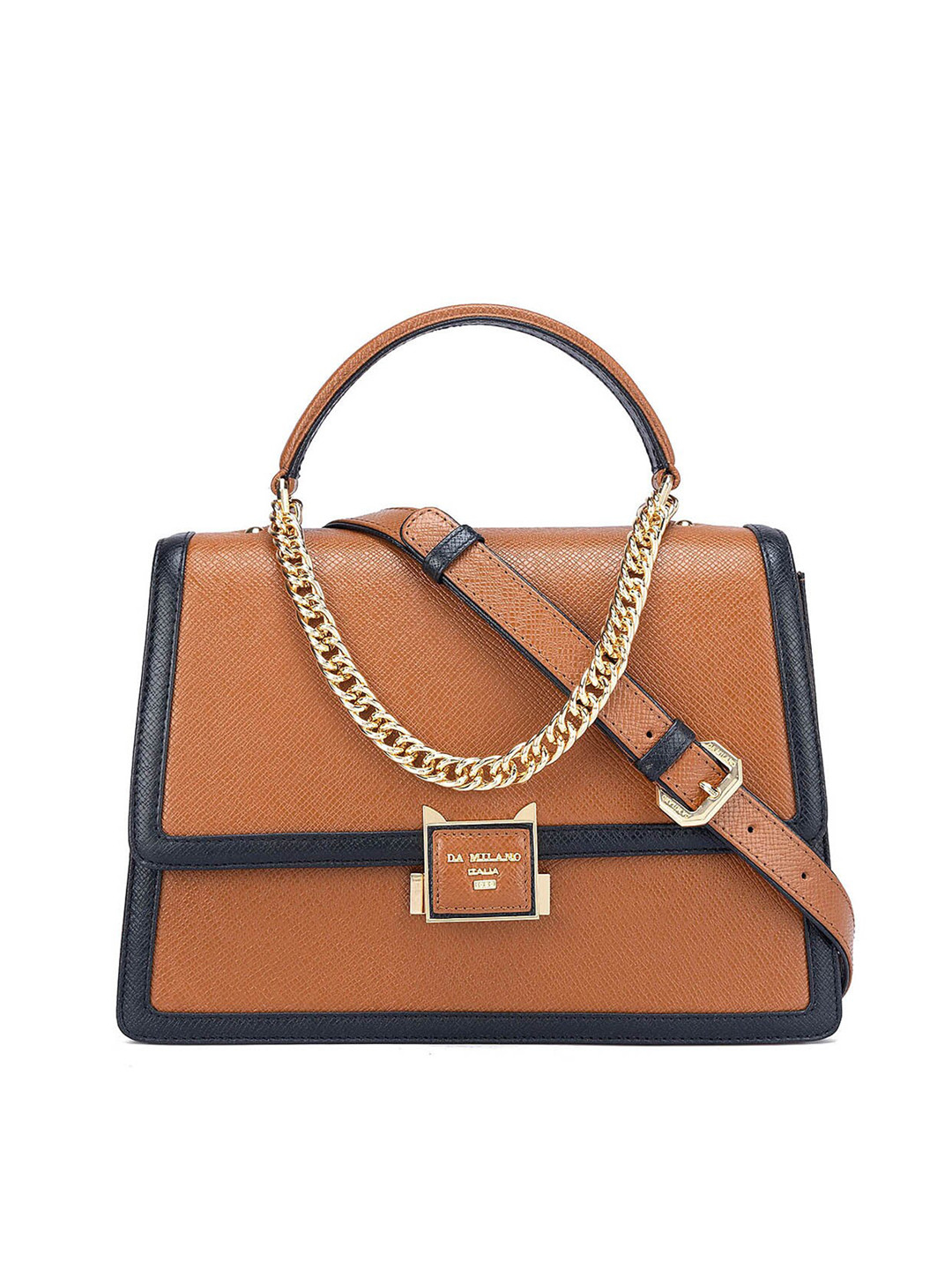 

Da Milano Colourblocked Leather Swagger Satchel, Brown