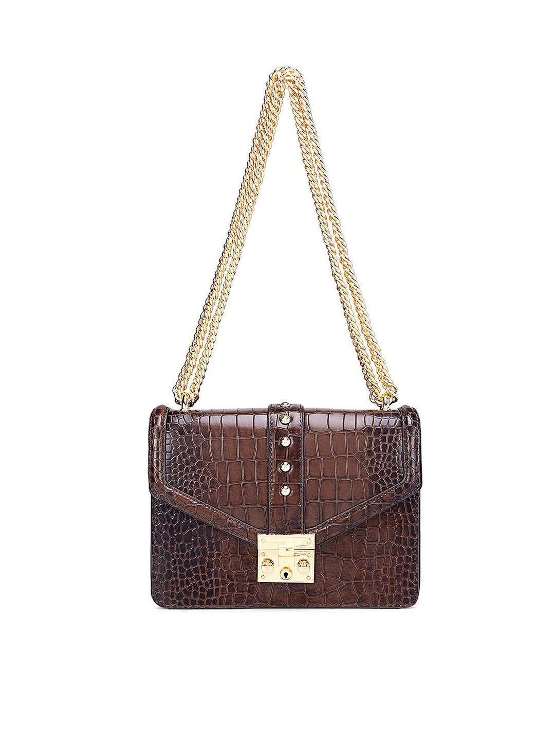 

Da Milano Embellished Leather Structured Sling Bag, Brown
