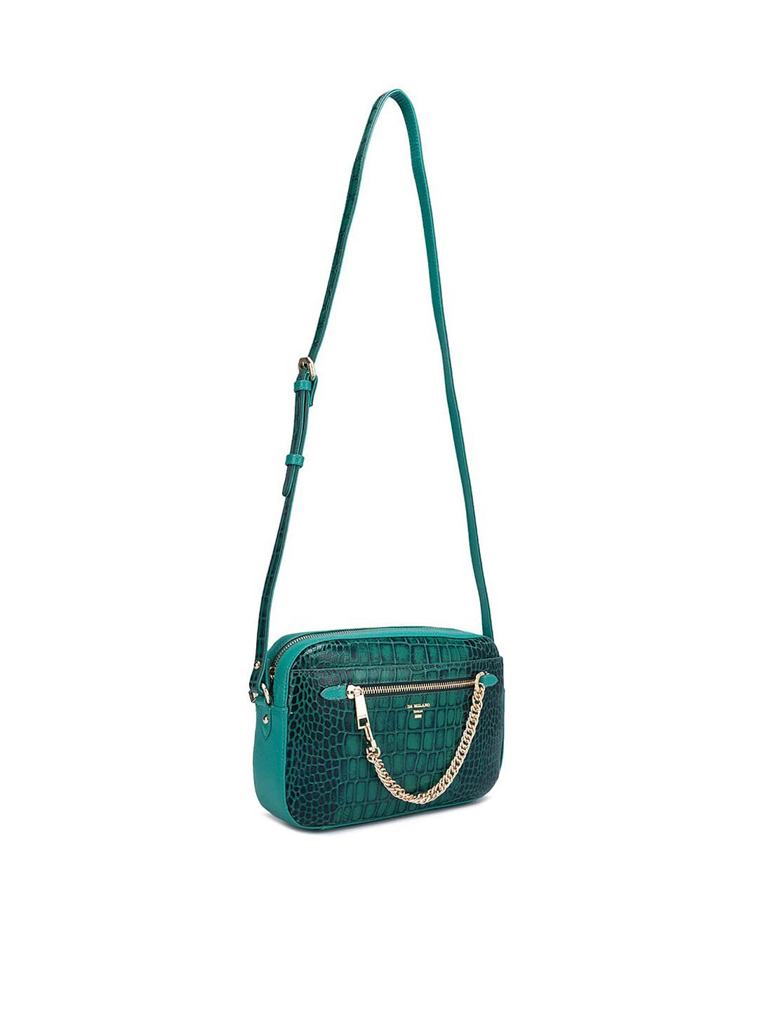 

Da Milano Textured Leather Structured Sling Bag, Green