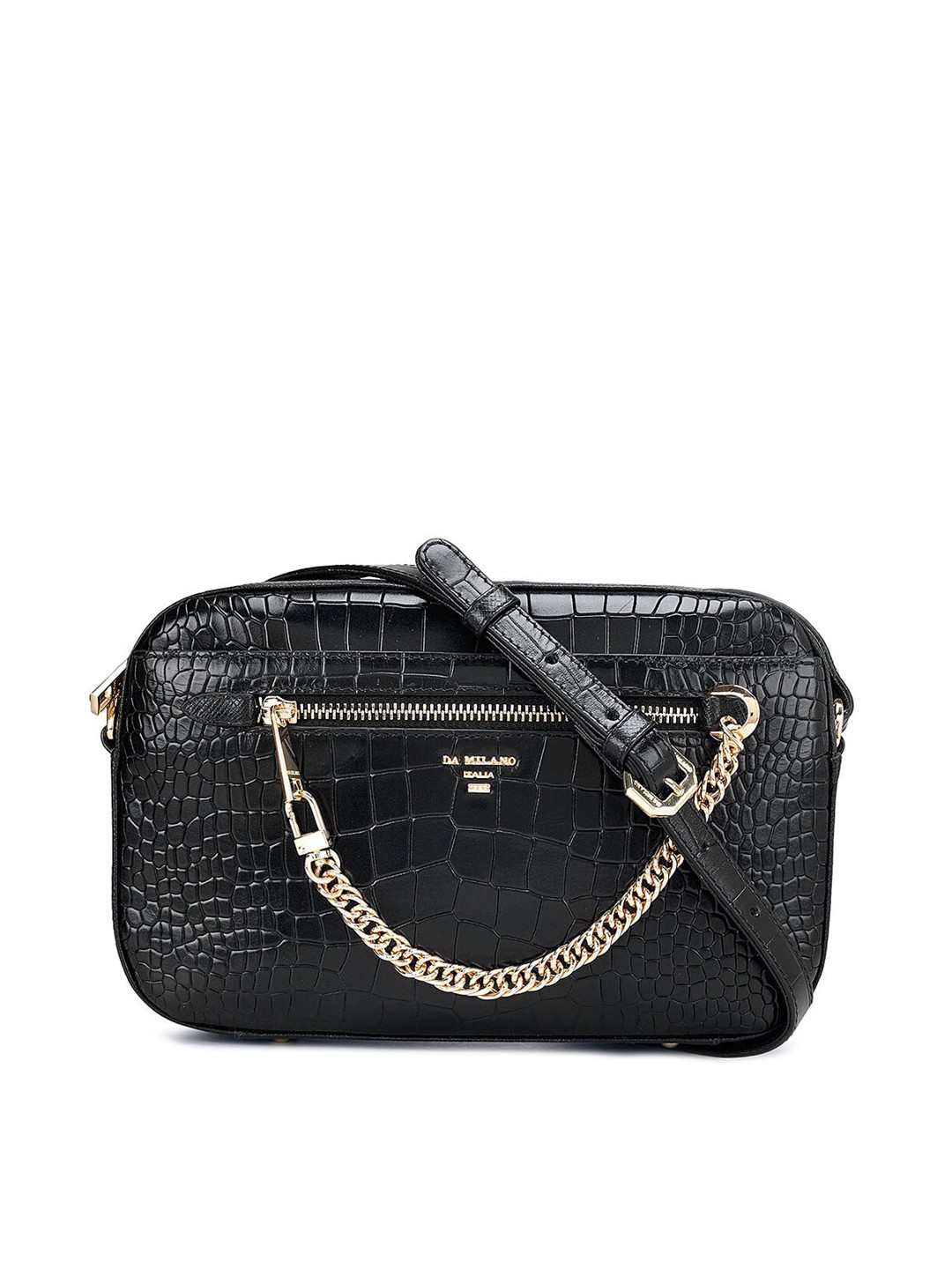 

Da Milano Textured Leather Structured Sling Bag, Black