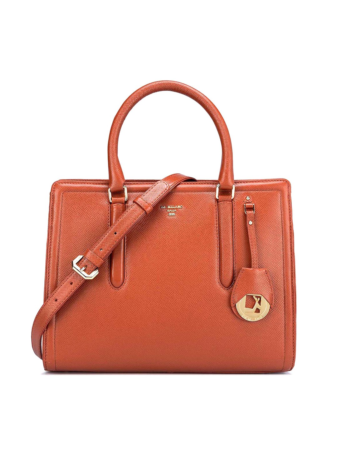 

Da Milano Textured Leather Oversized Structured Handheld Bag, Orange