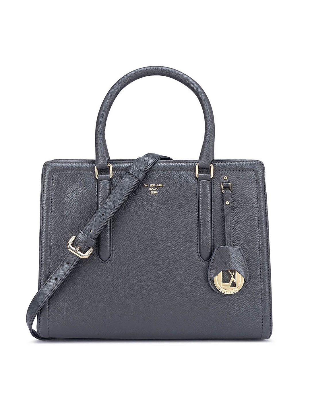 

Da Milano Textured Leather Structured Handheld Bag, Grey