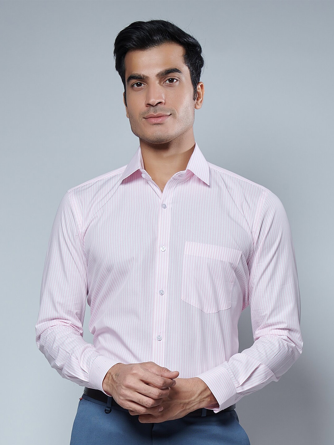 

MARK & ALBERT Slim Fit Striped Cotton Formal Shirt, Pink