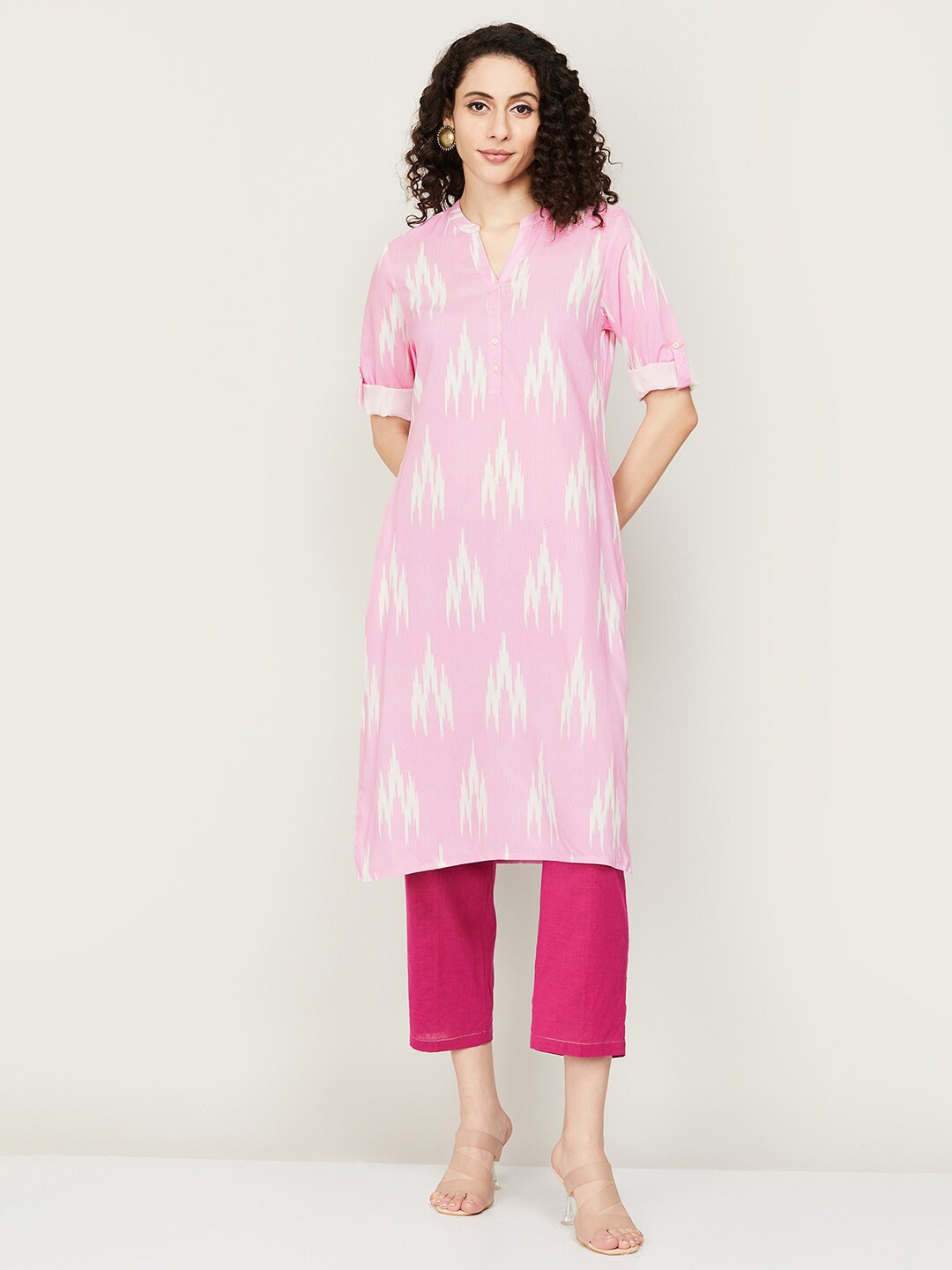 

Melange by Lifestyle Ethnic Motifs Woven design Kurta, Pink