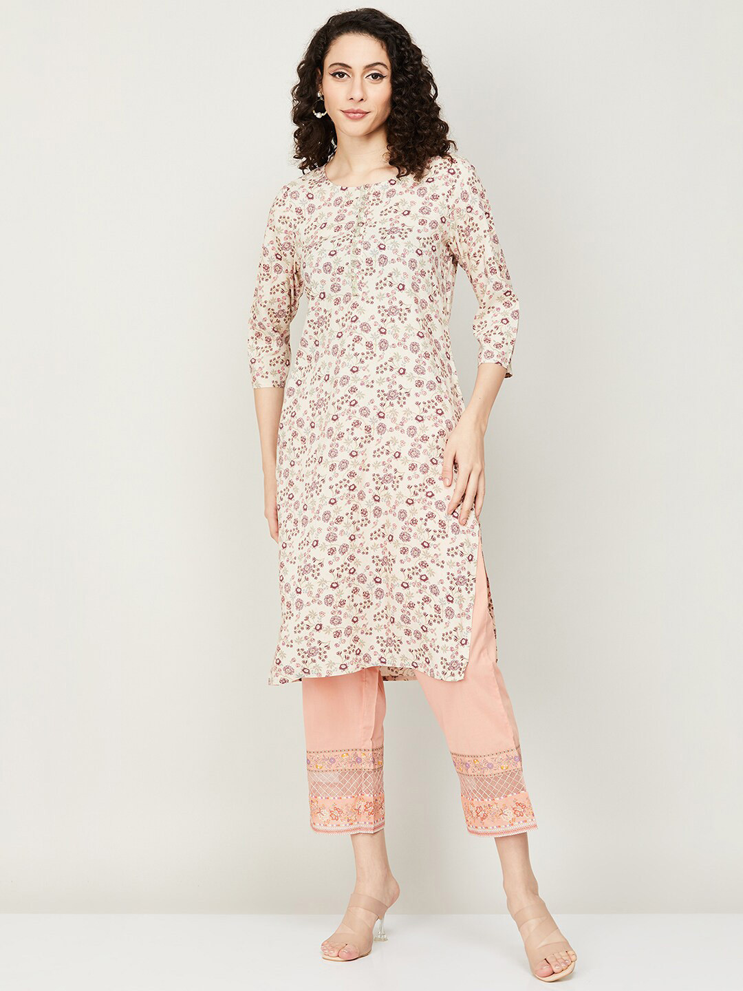 

Melange by Lifestyle Floral Printed Kurta, Beige