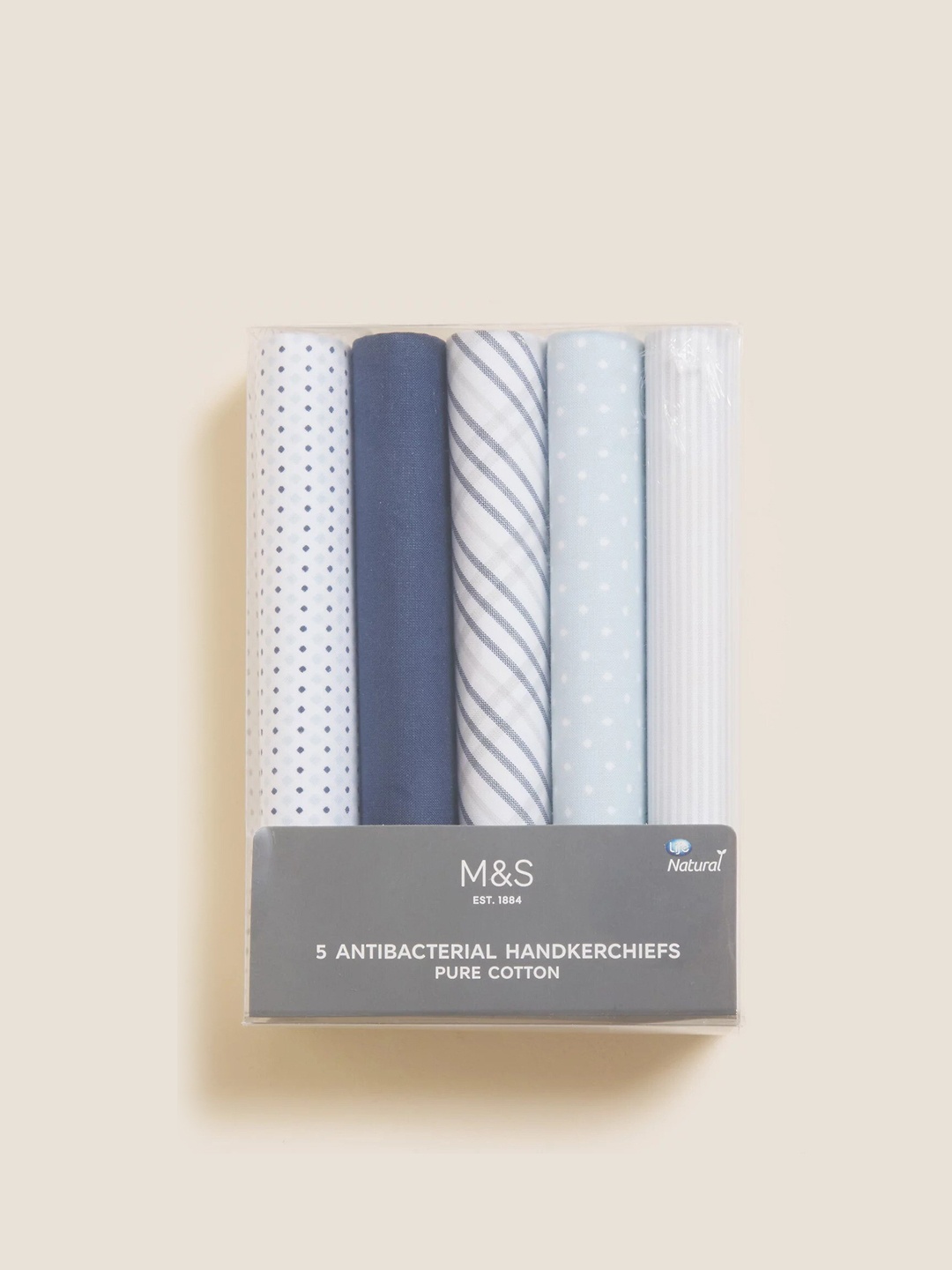 

Marks & Spencer Men Pack Of 5 Printed Pure Cotton Handkerchiefs, Blue