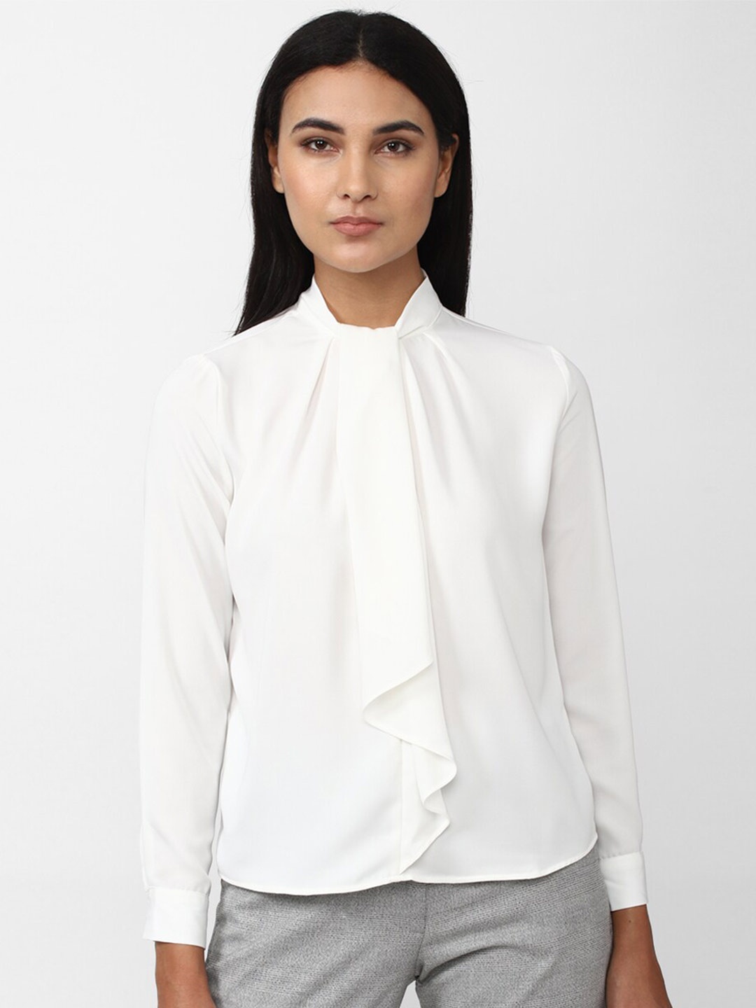 

Van Heusen Woman Tie-Up Neck Ruffles Top, White