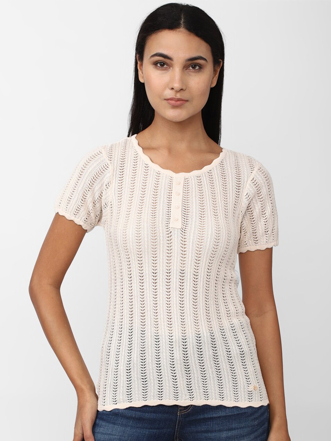 

Van Heusen Woman Self Design Short Sleeves Top, Cream