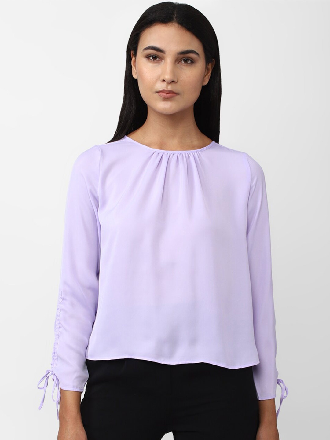 

Van Heusen Woman Round Neck Tie-Up Top, Purple