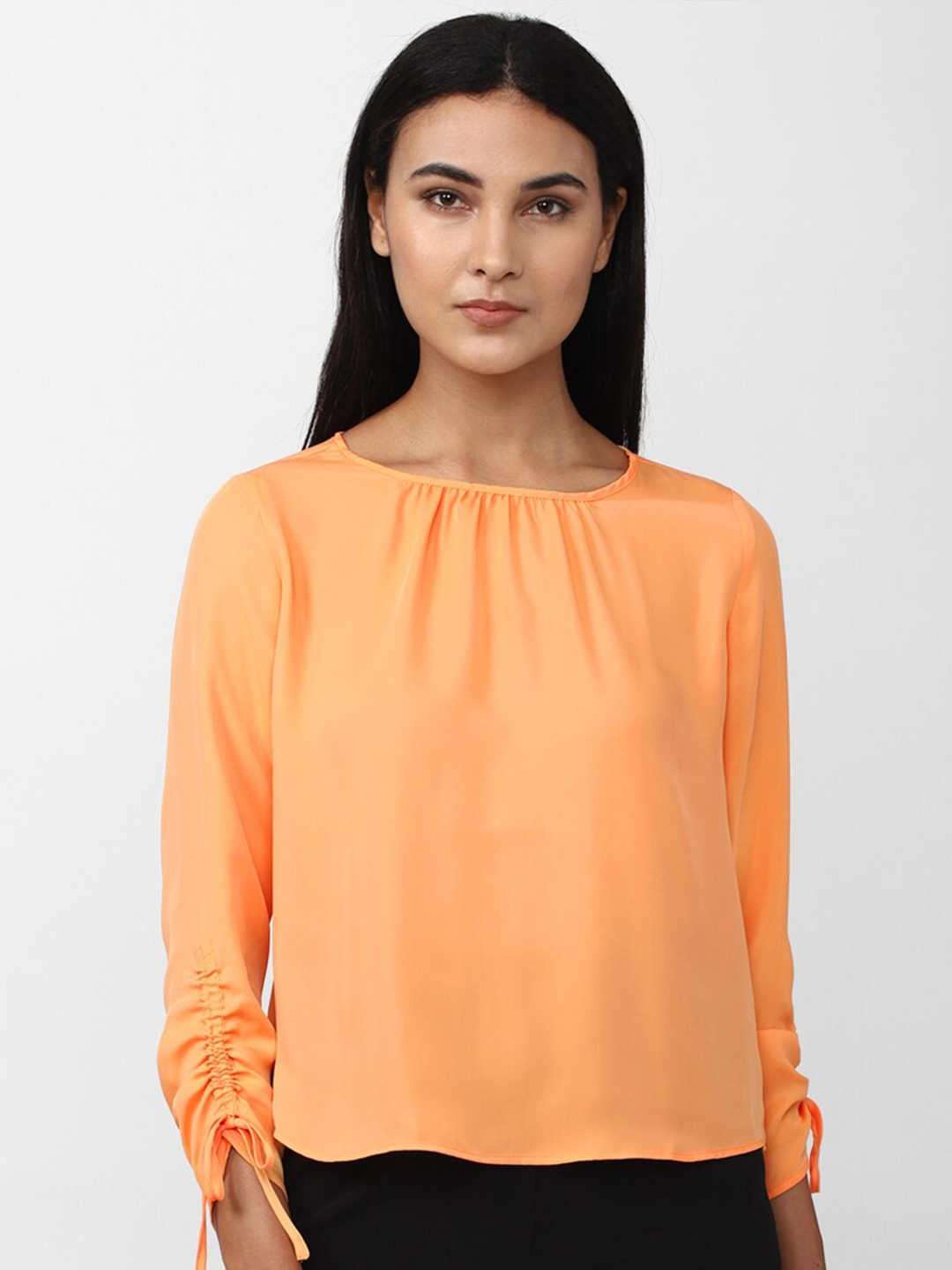 

Van Heusen Woman Round Neck Tie-Up Top, Orange