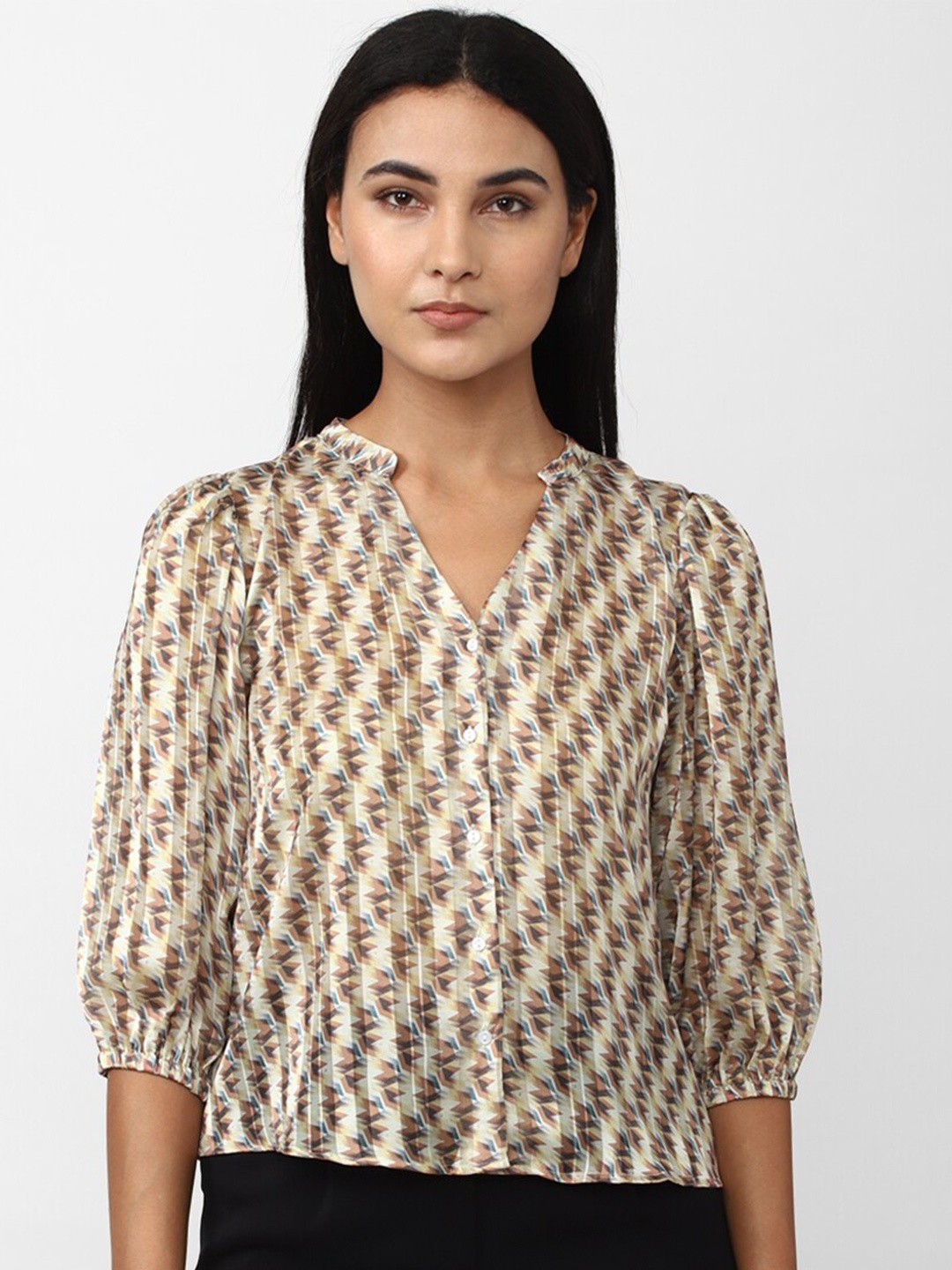 

Van Heusen Woman Mandarin Collar Shirt Style Formal Top, Cream