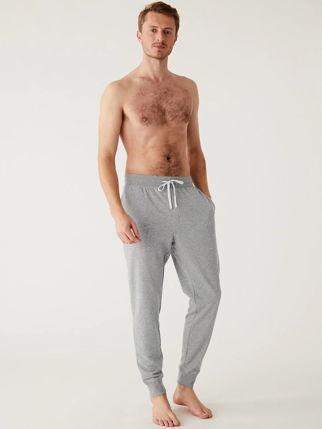 

Marks & Spencer Men Mid-Rise Straight Lounge Joggers, Grey melange