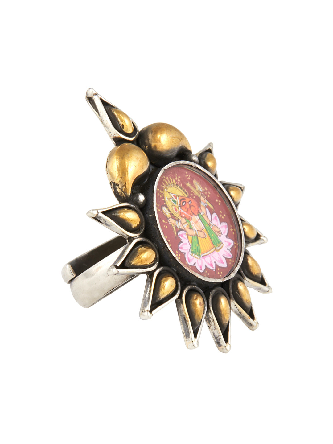 

ahilya 92.5 Sterling Silver 24k Gold-Plated Surya & Ganesha Ring Adjustable Finger Ring, Black