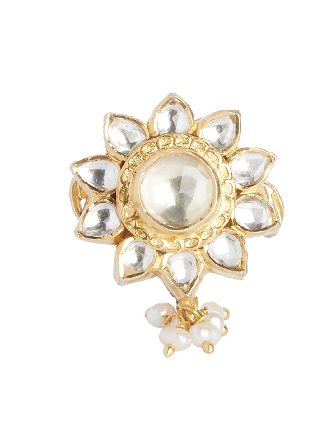 

ahilya Gold-Plated 925 Sterling Silver Jadau Finger Ring