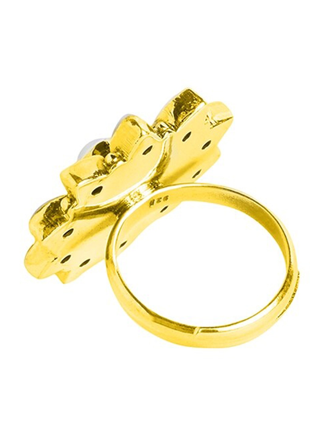 

ahilya 925 Sterling Silver Gold-Plated Studded Shankh Seed Adjustable Finger Ring, White