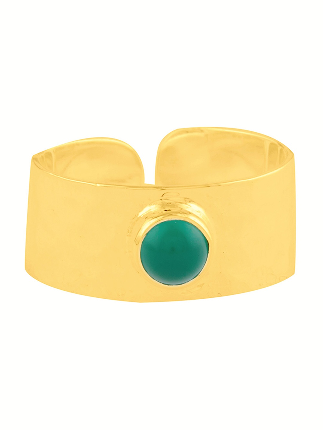 

ahilya 92.5 Sterling Silver Gold-Plated Stone-Studded Adjustable Finger Ring, Green